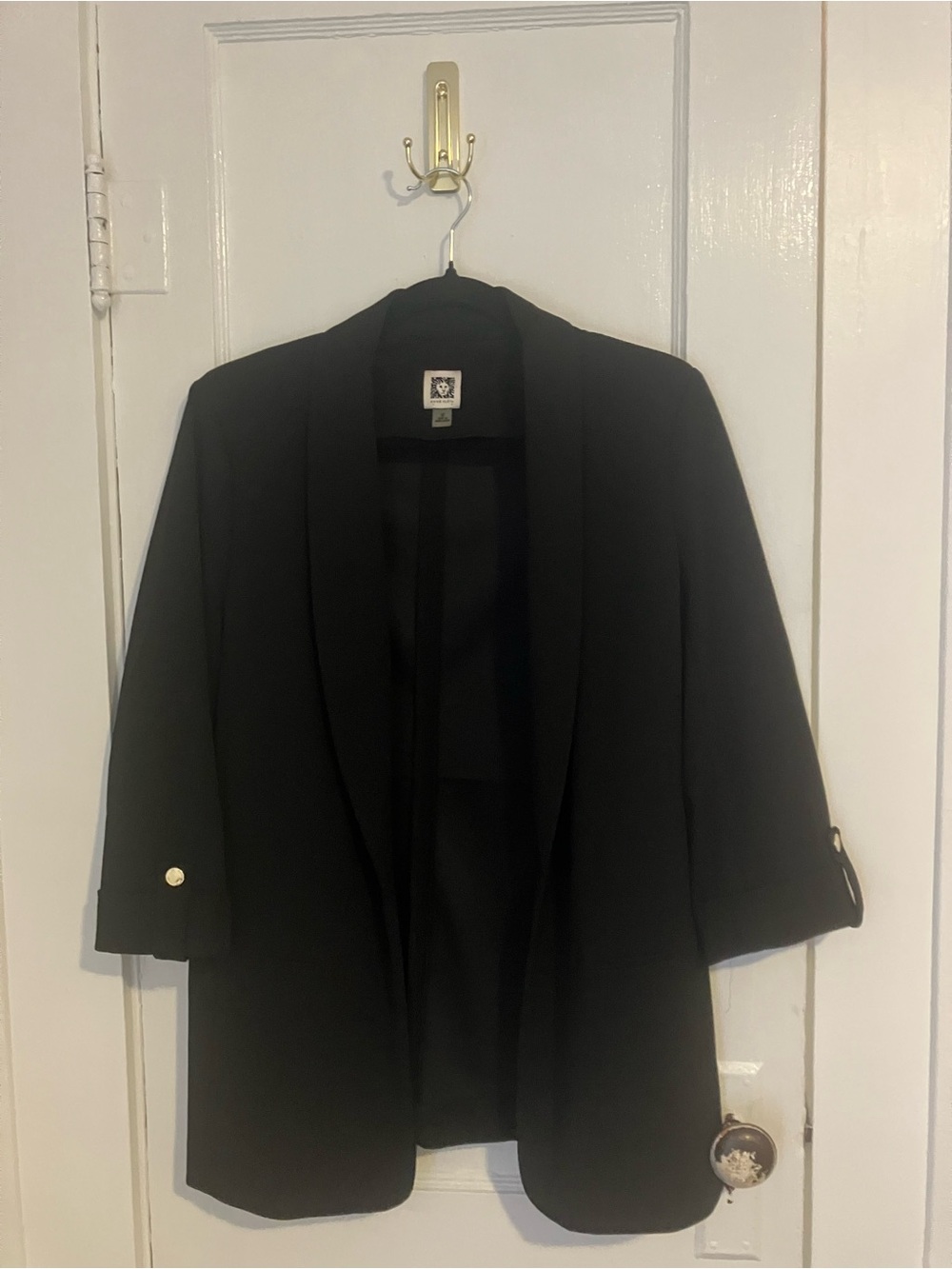 Anne Klein Black Open-Front Blazer with Gold Button Detail